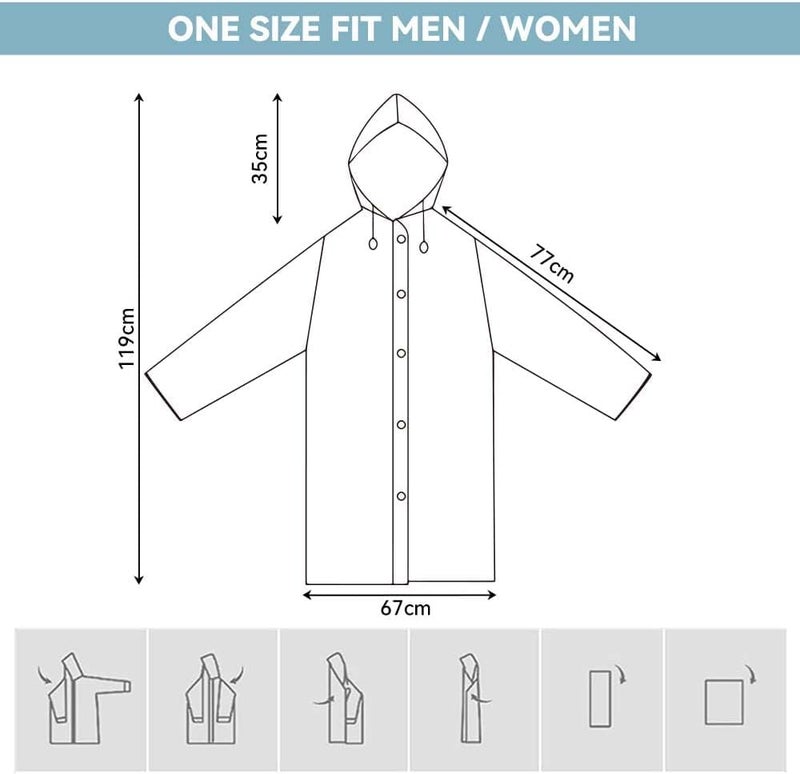 Bukela Raincoat Rain Poncho for Adults, 1 Pack EVA Rain Poncho for Women and Men Reusable Raincoat Jacket Packable for Family Fishing/Travel/Emergency/with Hood and Elastic Sleeving - Image 3